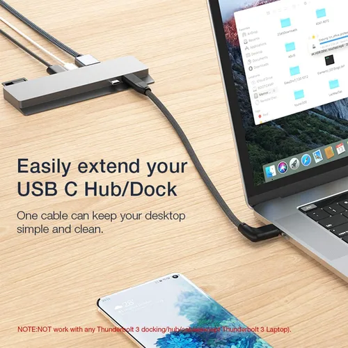 Miniatura 3 de UseBean Cable de extensión USB C en ángulo recto de 0.6 pies, 90 grados USB-C 3.2 Gen 2 20Gbps macho a hembra tipo C 4K cable extensor de video