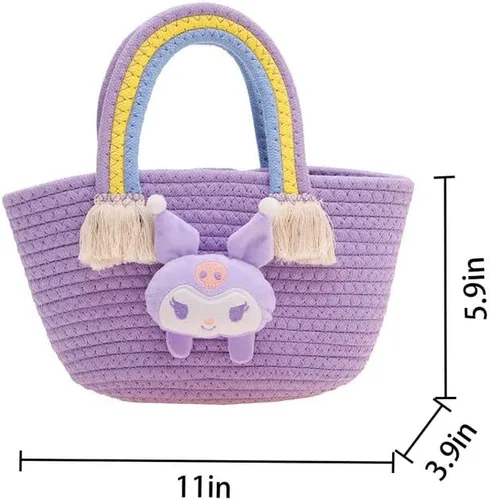 Miniatura 2 de Kuromi - Bolso de paja con borla para viajes de niños, Púrpura