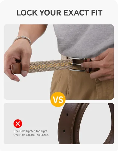 Miniatura 4 de CHAOREN Cinturón elástico para hombre, paquete de 2 - Cinturones trenzados de 1 3/8" para golf para hombres - Elástico casual para pantalones y jeans