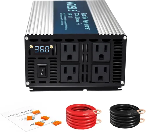 WZRELB Inversor de Onda Sinusoidal Pura de 1800W, 12V DC a 110V 120V AC Convertidor de Energía con Pantalla LED, Inversor de Energía Portátil Fuera