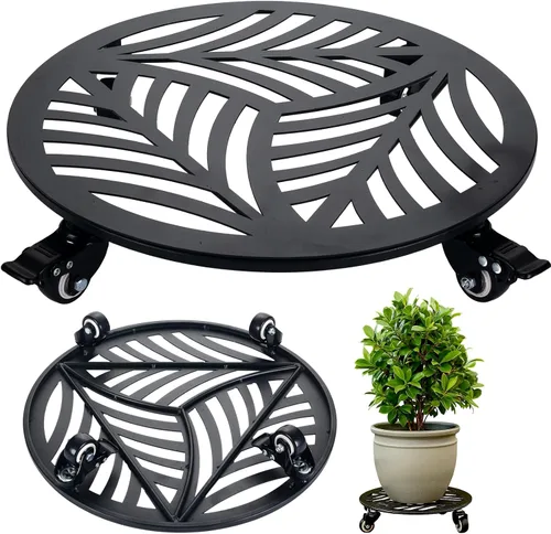 Miniatura 15 de 1 paquete de 30 cm de gran organizador de plantas de metal con 3 ruedas de PU metálicas, soporte rodante para plantas con ruedas para interiores