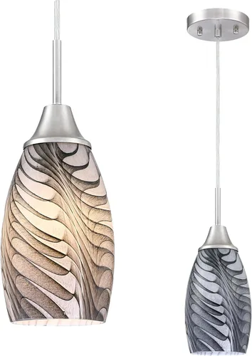 Miniatura 22 de Viinew Mini Lámpara Colgante de Vidrio, 1-Luz de Vidrio Artístico Ovalado Blanco Soplado a Mano Lámpara Colgante Suspendida para Isla de Cocina