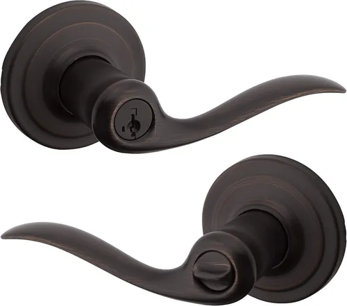 Miniatura 15 de Kwikset Tustin Manija de Puerta de Paso Interior, Palanca para Puertas de Armario y Pasillo, Palanca de Manija Reversible Sin Bloqueo, Bronce Bronce