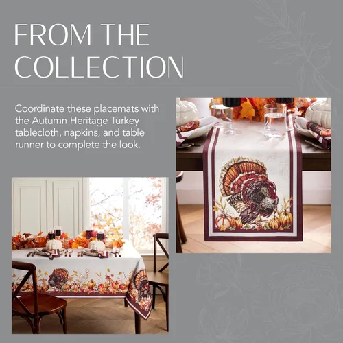 Miniatura 6 de Elrene Home Fashions Autumn Heritage - Manteles individuales de diseño de pavo, juego de 4, 13 x 19 pulgadas