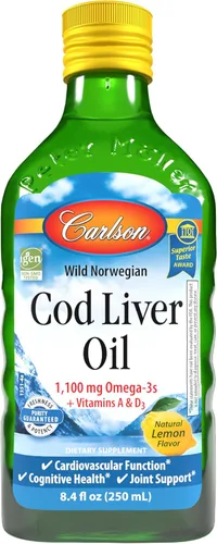 Miniatura 14 de Carlson - Aceite de hígado de bacalao 1100 mg Omega-3 más vitaminas A y D3 - Suplemento de omega 3 EPA DHA de captura silvestre - Aceite de pescado