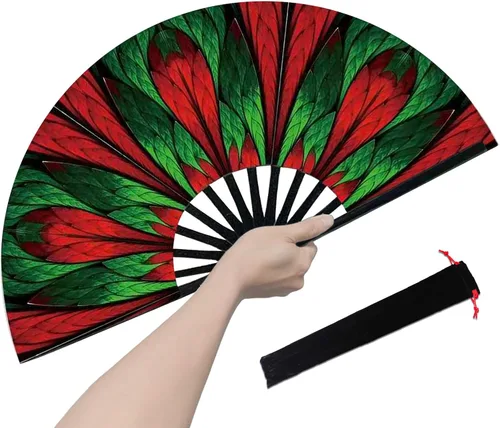 Miniatura 11 de Abanico rave, ventilador de mano plegable grande para mujeres y hombres, ventiladores para baile de línea para raves, EDM, fiesta de baile
