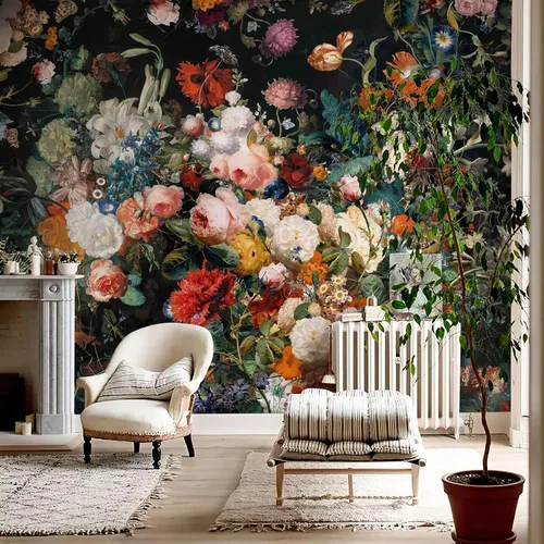 Miniatura 13 de Zeeko Murales de pared florales oscuros para despegar y pegar, 59 pulgadas de ancho x 98 pulgadas de alto, papel tapiz de flores 3D vintage