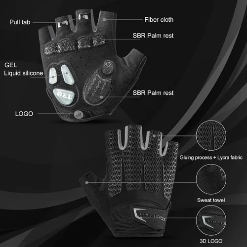 Miniatura 6 de ROCKBROS Guantes de ciclismo para hombres y mujeres con almohadilla antideslizante que absorbe los golpes, guantes de ciclismo sin dedos, ligeros