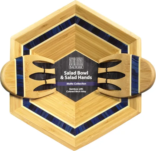 Miniatura 7 de Totally Bamboo Baltique Malta Collection - Tazón para servir ensalada de 14 pulgadas con manos para ensalada, bambú y madera de abedul