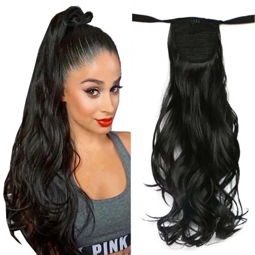 Miniatura 32 de Extensión de cabello sintético rizado con clip, cola de caballo larga, con clip, para niñas, mujeres y mujeres