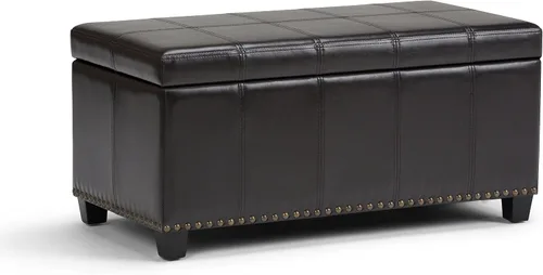 Miniatura 15 de SIMPLIHOME Amelia - Otomana de almacenamiento, banco otomano rectangular de cuero vegano de 33 pulgadas de ancho en negro medianoche, otomana