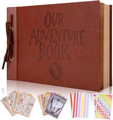 Álbum de fotos para álbumes de recortes Nuestro Libro de Aventura, libro de memorias de cuero con palabras en relieve en 3D con 80 páginas para