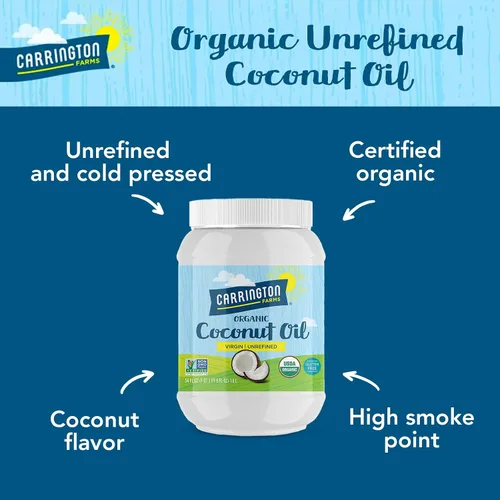 Miniatura 2 de Carrington Farms Aceite de coco orgánico virgen prensado en frío para cocinar, sin refinar y rico en nutrientes, aceite MCT para cabello y piel, sin