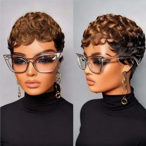 Miniatura 3 de VCK Pelucas cortas de cabello humano para mujeres negras, pelucas cortas de cabello humano en capas, pelucas de corte Pixie para mujeres, pelucas
