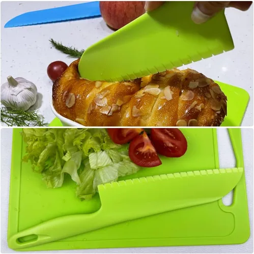 Miniatura 4 de Juego de cuchillos de plástico verde – Cuchillos grandes de 11 pulgadas y 8.7 pulgadas pequeños para cocina, preparación de alimentos y uso