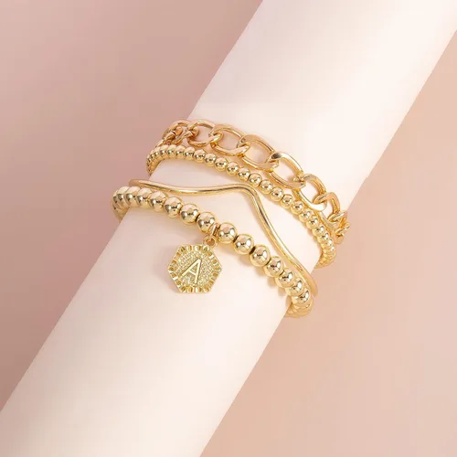 Miniatura 7 de Elegance 11 designs Pulsera de cuentas apilable chapada en oro de 14 quilates, pulseras elásticas gruesas para mujer, regalo con colgante hexagonal