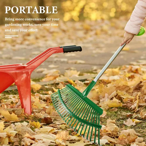 Miniatura 7 de INOOMP Rastrillo de hojas para césped, herramienta de jardinería resistente, dientes para una limpieza eficiente de hojas y desechos, diseño