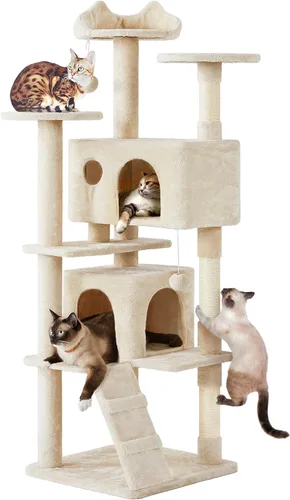 Miniatura 14 de Yaheetech Árbol para gatos XL, torre de varios niveles de 80 pulgadas con postes rascadores, cuevas dobles, plataformas encaramadas y bolas