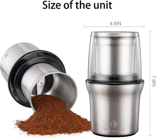Miniatura 3 de Dr Mills DM-7412M Molinillo eléctrico de acero inoxidable para especias secas y café, 2 en 1 húmedo y seco, tazas extraíbles, apto para lavavajillas