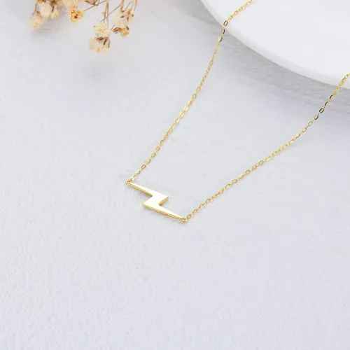 Miniatura 3 de Collar Lightning Bolt con dije de oro macizo de 14 quilates para mujer, 16 pulgadas, Oro, Sin gemas.