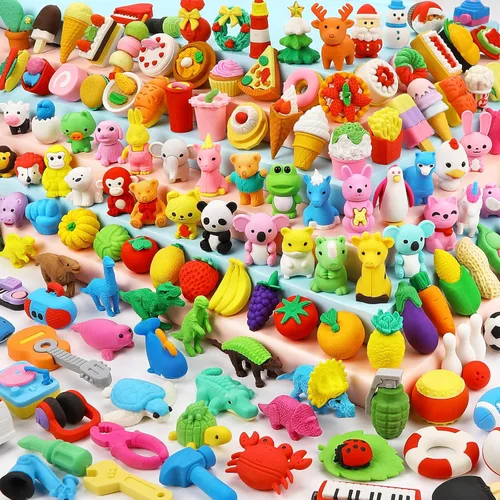Miniatura 12 de Moosia Paquete de 60 borradores de lápices de animales para niños, mini rompecabezas 3D para desmontar, mascotas de escritorio y juguetes de caja