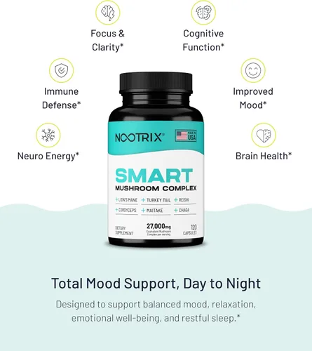 Miniatura 6 de Nootrix Suplemento complejo de hongos inteligentes Suministro para 60 días Apoya la memoria, el enfoque mental, la salud cognitiva y la energía