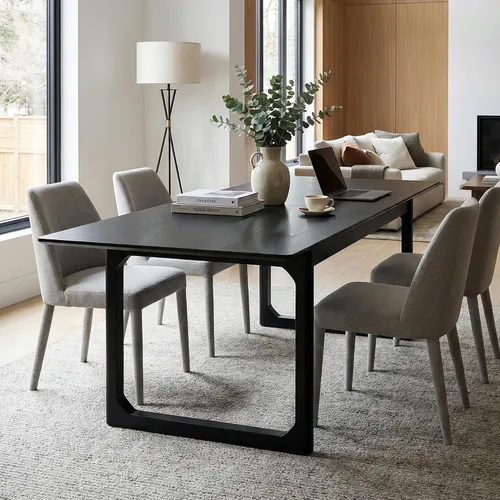Miniatura 9 de HNY Mesa de comedor de madera extensible para mesas de cocina rectangulares modernas de 4 a 8 pulgadas, 71 pulgadas con base de madera, mesa de Negro