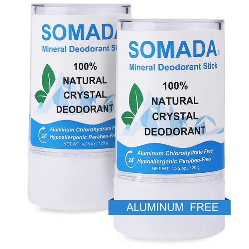 SOMADA Desodorante de cristal natural para mujeres y hombres, desodorante sin perfume sin aluminio, sin alcohol ni parabenos, Salt Stone Rock, barra
