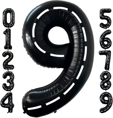 Miniatura 15 de Globo negro número 2 de 40 pulgadas, globos de helio de tereftalato de polietileno de gran tamaño para niños, 2º auto de carreras, camión monstruo