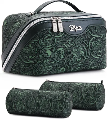 Miniatura 31 de BOYATU Bolsas de maquillaje de viaje Bolsa organizadora de cosméticos: Juego de 3 bolsas de maquillaje de gran capacidad, bolsas de aseo de piel