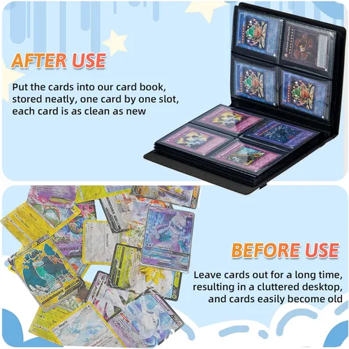 Miniatura 7 de Carpeta de tarjetas coleccionables de 4 bolsillos para 320 tarjetas, libro con banda elástica que se adapta a la mayoría de tarjetas