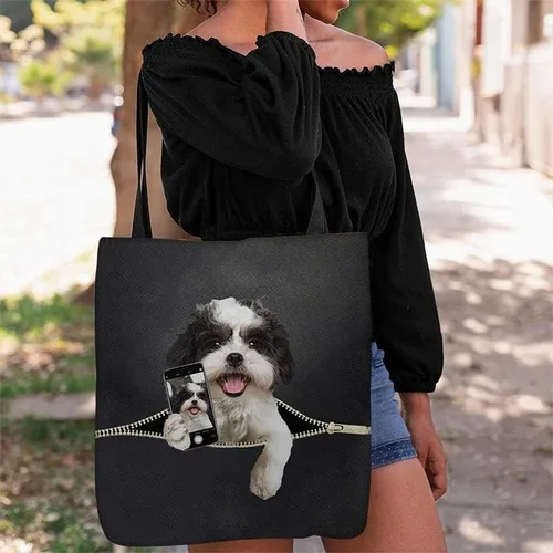 Miniatura 3 de Do You Like My Selfie Shih Tzu Dog - Bolsa de mano para perro, color blanco y negro, Shih Tzu Dog Love Selfie casual para amantes de Shih Tzu