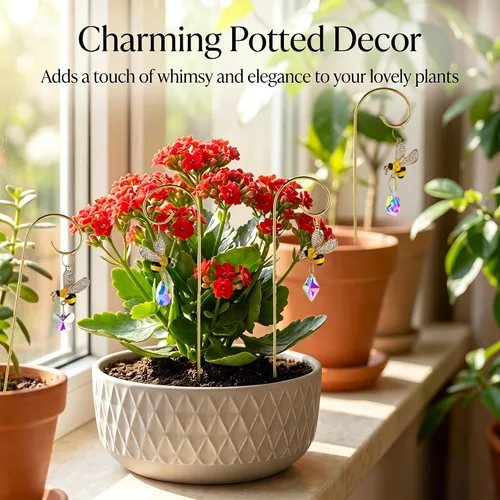 Miniatura 4 de HDCRYSTALGIFTS 4 atrapasoles de cristal de abejorro con enrejado pequeño para plantas en maceta, accesorios de enrejado para plantas