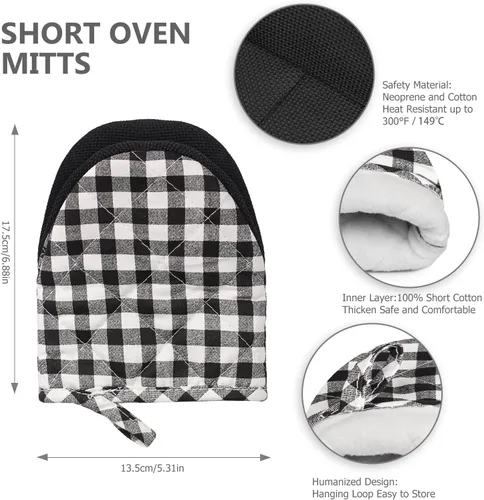 Miniatura 3 de 1 par de guantes cortos para horno, guantes de silicona para horno de cocina, resistentes al calor, 500 ℉, mini guantes para horno con superficies