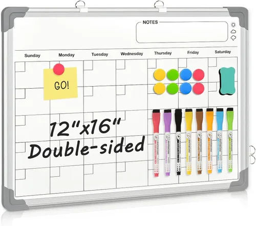 Miniatura 9 de Pizarra blanca de doble cara, 16 x 12 pulgadas, pizarra blanca pequeña para colgar en la pared, pizarra blanca magnética para colgar en seco