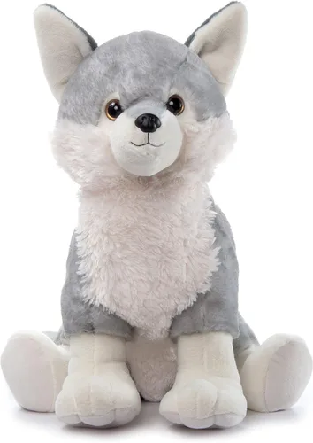 The Petting Zoo Peluche de lobo gris, regalos para niños, animales salvajes del zoológico Onez, juguete de peluche jumbo de lobo gris de 20 pulgadas