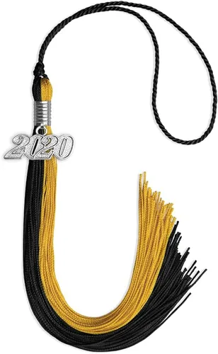 Miniatura 124 de Endea Graduation Borla de doble color con gota de fecha plateada (negro/oro antiguo, 2025)