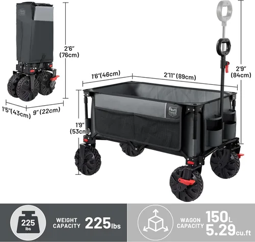 Miniatura 8 de Timber Ridge Carro plegable utilitario plegable resistente con ruedas todo terreno para compras al aire libre, camping, jardín, deportes, con bolsa