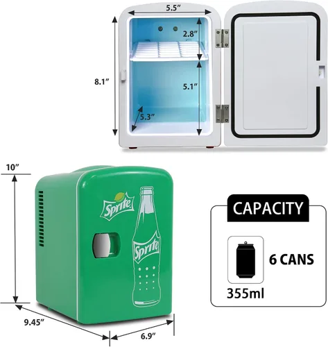 Miniatura 5 de Sprite Mini Nevera - Refrigerador para Dormitorio Oficina Enfriador Portátil de Bebidas, 12V 110V Para Bebidas, Refrescos, Vinos, Uso en Carro