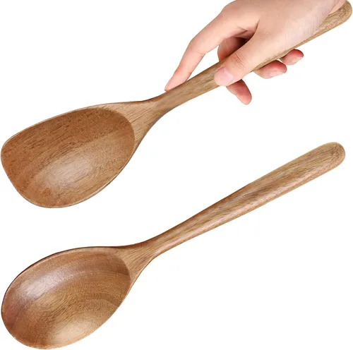 Miniatura 11 de Juego de 2 espátulas de silicona para hornear y cocinar, para mezclar buenos agarres, espátulas de acacia, grado alimenticio, mango de madera maciza