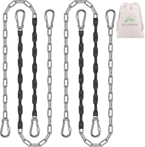 Miniatura 10 de SELEWARE 2 cadenas de columpio resistentes de 85 pulgadas, cadenas colgantes de acero inoxidable de capacidad de 1000 libras con 4 mosquetones, kit