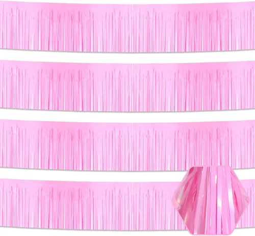 Miniatura 23 de Paquete de 4 guirnaldas de flecos de papel de aluminio negro de 10 pies con serpentinas metálicas de oropel para colgar en la pared, telón de fondo