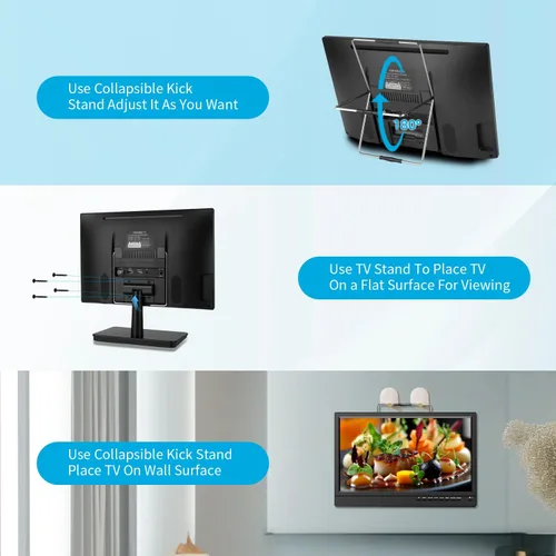 Miniatura 5 de Feihe TV de cocina pequeña de 14 pulgadas: sintonizador digital ATSC, puertos HDMI/USB/TF/auriculares, control remoto para cocina/dormitorio/RV