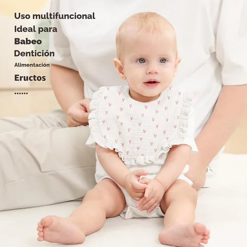 Miniatura 6 de Bearmoss Paquete de 8 baberos de muselina para babeo y dentición, baberos suaves para niñas, niños, recién nacidos Rosa Púrpura
