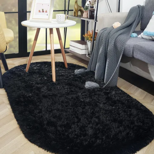 Miniatura 3 de ISEAU Alfombra ovalada esponjosa, moderna de felpa lanuda para dormitorio de niños, extra cómoda, bonita, alfombra de noche para habitación de niños