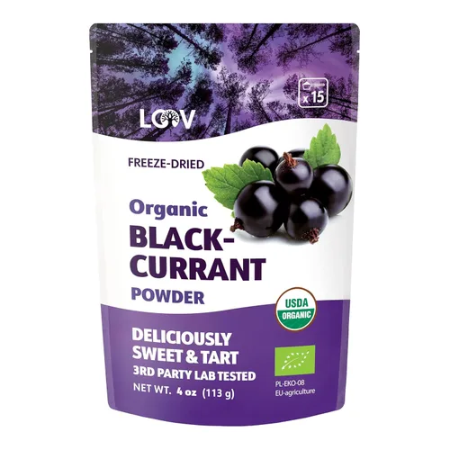 LOOV Polvo de grosella negra orgánica | Hecho de grosellas negras 100% enteras | Grosellas negras orgánicas liofilizadas y en polvo | Sin aditivos |
