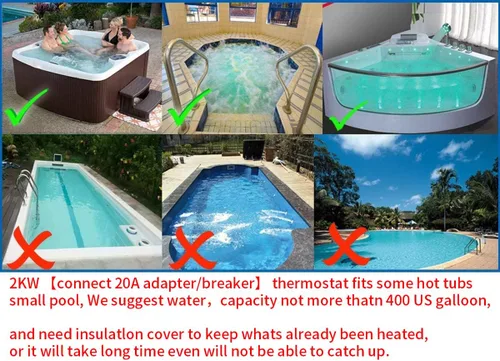 Miniatura 2 de Tina de Hidromasaje LX H20-Rs1 Termostato 110V 2kW con Termostato de Temperatura Ajustable para Algunas Tinas de Hidromasaje, Piscina Pequeña