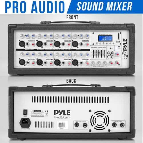 Miniatura 2 de Pyle PMX840BT Mezclador de escenario con alimentación de 800W con Bluetooth - Sistema de sonido de audio profesional de 8 canales con reproductor