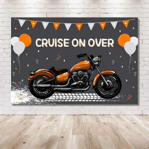 Miniatura 6 de MEHOFOND Telón de fondo para fiesta de cumpleaños de niño de motocicleta para niño con feliz primer cumpleaños, crucero sobre paseo, fotografía