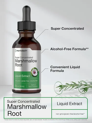 Miniatura 3 de Horbäach Tintura de extracto de raíz de malvavisco 2 onzas líquidas Althaea Officinalis Liquid Sin alcohol Vegetariano, sin OMG y sin gluten